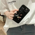 iPhone case with black pleated wrist strap and gold pendant chain for women - Black / iPhone 7/8/SE 2020