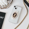 Detalle de camafeo vintage con perlas y flores en una funda de teléfono transparente - iPhone XR / Pegamento Transparente - Camfeo Flor - Negro
