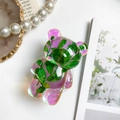 Détail du support de téléphone ours iridescent avec de vraies feuilles vertes - Fleur réelle irisée-Feuille verte