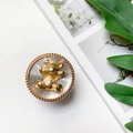 Detailed view of a 3D golden teddy bear phone socket with metallic beads and silver base - Gold Ring Stand-Fat Bear-Textured Silver