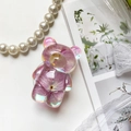 Detail of bear shaped phone grip with purple dried flower and iridescent edge effect - Iridescent Real Flower-Hydrangea