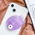 Cute purple fish phone grip with a translucent matte finish on a white smartphone - Purple
