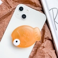 Cute 3D orange fish pop socket phone grip accessory on a white smartphone back - Orange