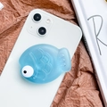 Blue 3D fish-shaped expandable phone grip with matte texture on a white smartphone - Light Blue
