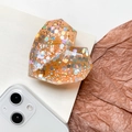 Amber heart-shaped retractable phone grip with iridescent sequins and glitter - Orange