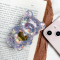 Support de téléphone ours 3D avec paillettes et cœur doré sur mobile mauve - Mauve Clair