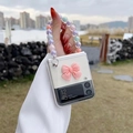 Transparent Samsung Galaxy Z Flip case with pink bow and colorful beaded hand strap - Pink Bowknot / Samsung Z Flip 4