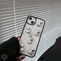 Silberfolien-iPhone-Hülle mit 3D-Bären-Ornamenten und schwarzem Schutzrahmen - Silberfolien-Bär-Tropfkleber / iPhone 7/8/SE 2020