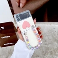 Clear case for Samsung Z Flip with pink heart charm and colorful pearl bead chain strap - Pink Heart with Colorful Bead Chain / Samsung ZFlip3