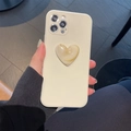 Detail of creamy yellow liquid silicone phone case with marble heart ornament and full coverage - iPhone 7/8/SE 2020 / Cream Off-white - Marble Texture Heart Stand