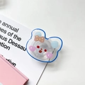 Support de téléphone mignon en acrylique transparent avec contour bleu et nœud rose - Ours à bord bleu