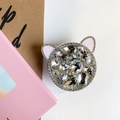 Supporto per telefono di lusso con orecchie di gatto in strass e cristalli scintillanti - Stile Specchio Gatto con Diamante Pieno / Orecchie di Gatto Argento