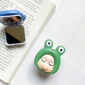 Cute green frog cartoon folding phone grip with portable makeup mirror feature - Green Frog Pig