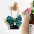 Samsung Z Flip case with dark green satin bow and elegant pearl hand strap detail - Dark Green / Samsung ZFlip3