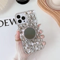 Luxurious rhinestone iPhone case with built-in makeup mirror and crystal-encrusted design - Round Mirror Style / iPhone 7/8/SE 2020