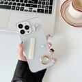 Elegant iPhone case featuring 3D silver heart, pearl inlay, and gold ring kickstand - Clear Epoxy - Long Strip Circle Heart / iPhone 7/8/SE 2020