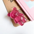 Supporto per telefono a orsetto rosa glitterato con finitura in resina lucida - Rosa Rossa