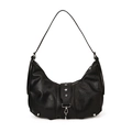 Borsa hobo nera retrò con rivetti a stella argento e texture in pelle lucida - Nero