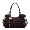 Sac fourre-tout en cuir PU marron avec surpiqûres blanches et porte-clé peluche - Avec Pendentif / café