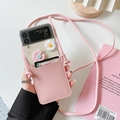 Pink faux leather crossbody phone bag with card slot for Samsung Galaxy Z Flip - Pink / Samsung Z Fold 3