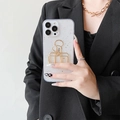 Clear iPhone case with gold foil sparkles and a stylish built-in gold ring kickstand - Gold Foil - Hollow Clip / iPhone 7/8/SE 2020