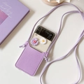 Lavender faux leather crossbody case for Samsung Z Flip 6 with card slot and long strap - Purple / Samsung Z Fold 3