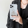 Silver foil pearl white phone case with creative metal binder clip stand for iPhone - Silver Foil - Hollow Clip / iPhone 7/8/SE 2020