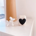 White AirPods case with black heart decor and cute balloon dog pearl keychain accessory - Apricot (With Black Heart & Balloon Dog Charm) / AirPods 1/2 Gen