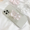 Support de téléphone mignon ours 3D rose perlé pour l'arrière d'un smartphone - Support Ours en Soie de Glace (600301) / Rose