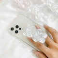 Support de téléphone ours 3D en résine blanc perle et rose avec texture lisse - Support Ours en Soie de Glace (600301) / Blanc