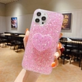 Pink glitter iPhone case with matching heart-shaped phone grip for stylish women - Glitter Sequin Heart Stand / Pink / iPhone 12 Pro Max