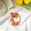 Support de téléphone ours brun mignon avec cœur blanc en acrylique au style épuré - Ours Papillon