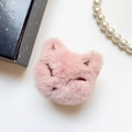 Detail of soft pink plush animal head phone socket with premium gift packaging - Pink Fox