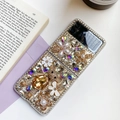 Luxury rhinestone bear case for Samsung Galaxy Z Flip with pearls and floral decor - Hard Case-Rhinestone Bear / Samsung ZFlip3