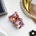 Glitter bear phone grip with colorful sequins and transparent resin finish - Bear & Cloud Style - Multi-color