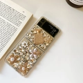 Luxury rhinestone phone case for Samsung Z Flip series with pearl flower and gold bear - Hard Case-Rhinestone Perfume Bottle / Samsung ZFlip3