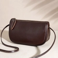 Minimalist dark brown leather crossbody bag with vintage semicircular design and contrast stitching - Brown