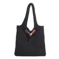 Borsa tote in ecopelliccia nera con toppa in pelle marrone e chiusura ad alamaro - Nero
