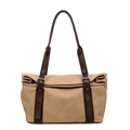 Grand sac cabas rétro kaki avec bandoulière en cuir marron pour le quotidien - Khaki