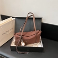 Brown suede tote bag with baseball charm and elegant gift packaging presentation - With Pendant / Brown