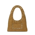 Brown suede hobo underarm bag with silver metallic studs along the edges and front pocket - Large / Brown
