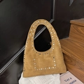 Borsa a mano vintage in pelle scamosciata marrone con borchie metalliche e manico unico - Grande / Marrone