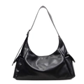 Borsa hobo minimalista in pelle PU nera con doppie tasche laterali su sfondo bianco - Nero