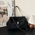 Elegante borsa a tracolla in finta pelle scamosciata nera con cuciture bianche - Nero