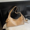 Borsa tote minimalista in pelle PU color cuoio con tracolla regolabile e tasca laterale - Cachi