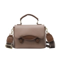 Borsa a mano vintage in pelle marrone texture litchi con ampia tracolla in tessuto - Cachi