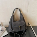 Dunkelgraue strukturierte Shopper-Tasche mit weißen Kontrastnähten und Klapptasche - Grau