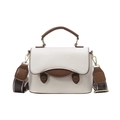 Elegante borsa a tracolla beige e marrone in pelle martellata con tracolla larga - Bianco Sporco