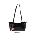 Minimalist black patent leather tote bag with long straps and baseball theme charms - With Pendant / Black