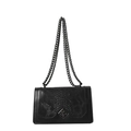 Bolso bandolera negro con estampado de serpiente, cadena de metal y cierre de rombo - Negro